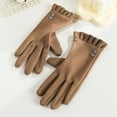 thumbnail image 3 of 1 Pair Winter Touchscreen Gloves Solid Color Soft Wear Resistant Fleece Lined Cold Weather Warm Gloves for Women-One Size,Brown,B, 3 of 8