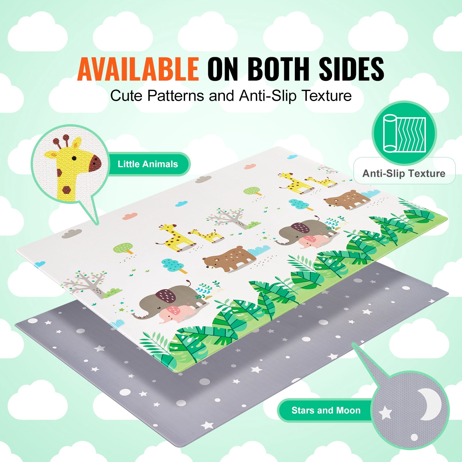 KFFKFF Baby Play Area, Crawling Space, Secure Non-Slip Unified Soft Padded Playmat 55"x82"