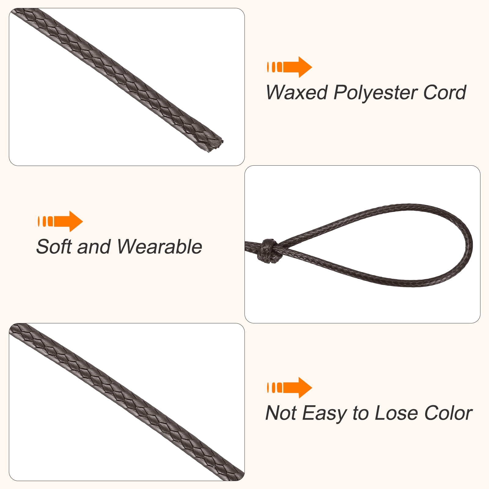 Waxed Cord 3.5mm Waxed Thread 44 Yard Wax String Leather Cord for Bracelet Making, Necklaces, Beading, Jewelry Making and DIY Crafts(Dark Coffee)