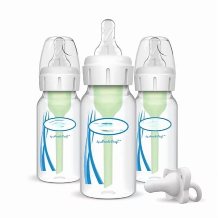 4oz Anti Colic Narrow Baby Bottle with Level 1 Slow Flow Nipple and Pacifier, BPA Free Infant Feeding Bottle Set, Newborn Baby Essentials, 0 Months+