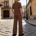 thumbnail image 6 of Athletic Outfit Sets 2 Piece Women Solid Oversized Crew Neck Short Sleeve Top Drawstring Wide Leg Pants Brown S, 6 of 8
