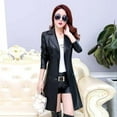thumbnail image 3 of Womens Lapel PU Faux Leather Jacket Suit Coat Fall Winter Outerwears Trench Coat for Ladies, 3 of 4