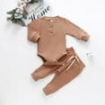 thumbnail image 3 of Infant Baby Knit Outfits Suits, Buttons Round Neck Long Sleeve Romper Top + Elastic Long Pant, 3 of 5