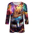 thumbnail image 6 of Craaazy Mardi Gras Shirts for Women Loose Carnival Printed Crew Neck 3/4 Sleeve Shirts Gifts, 6 of 6