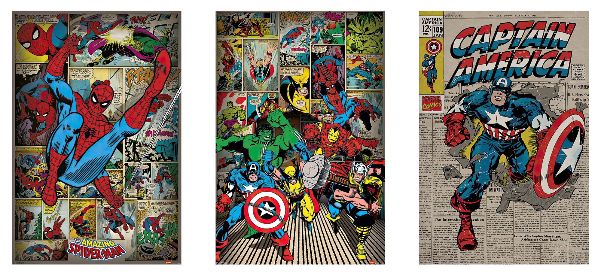 Marvel Comics Retro Posters 3 Piece Set Captain America) - Walmart.com