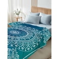 thumbnail image 4 of Teal Blue Boho King Size Flat Sheet, Wrinkleproof & Fadeproof Cooling Flat Bed Sheet Only, Retro White Rustic Flower Ethnic Pattern Breathable Soft Bedding Top Sheets 105 x 98 Inches, 4 of 8