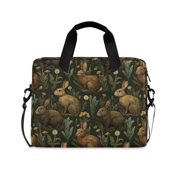 FORMRS 16" Laptop Bag Carrying Sleeve Case with Handle Travel Shoulder Briefcase, Brown Floral Rabbits Pattern