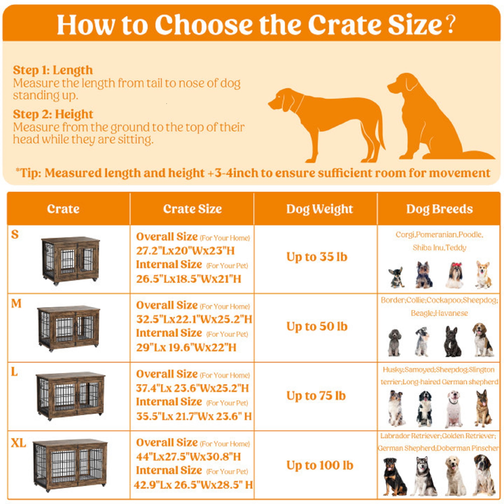 Aufeile Dog Crate Furniture with Wheels, 27 in Wooden End Table Dog Cage with 2 Doors and Removable Cushion, Indoor Pet Kennel for Small Breeds, Brown