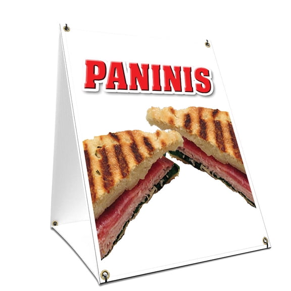 A-frame Sidewalk Paninis Sign With Graphics On Each Side | 18" X 24" Print Size