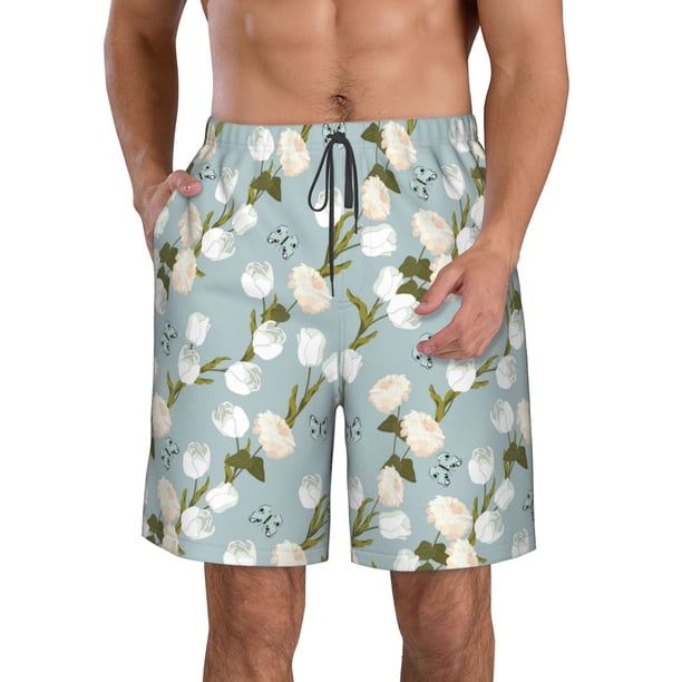 Fotbe Tulips Flowers Trajes de Baño Estampados para Hombre, Shorts de Verano de Secado Rápido, Ropa de Playa, Bañadores-X-Large