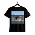 thumbnail image 1 of Funny Cat Biting Shark art T-Shirt For Cat Lovers 100 Cotton 220g Premium Quality, 1 of 6