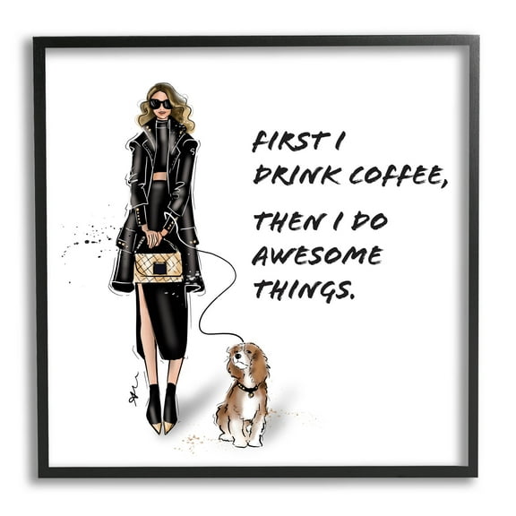 Stupell Industries Coffee & Awesome Things Phrase Graphic Art Black Framed Art Print Wall Art, Design by Alison Petrie