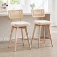 thumbnail image 1 of Zesthouse 26.2" Swivel Counter Height Bar Stools Set of 2, Upholstered Linen Counter Stools with Rattan Back, Mid Century Barstools with Solid Wood Frame for Kitchen Island, Beige, 1 of 15