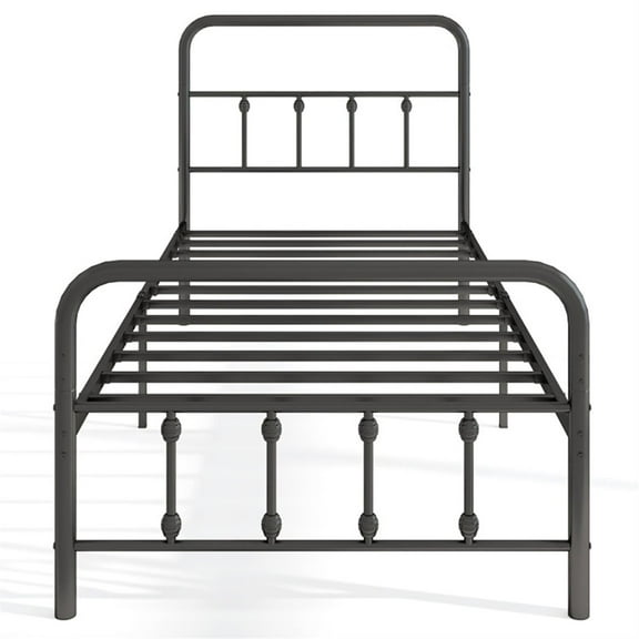 Demi Bonn Classic Metal Platform Bed Frame with Victorian Style Iron-Art Headboard/Footboard/Under Bed Storage/No Box Spring Needed/Twin Size, Black