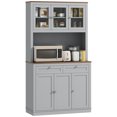 thumbnail image 2 of HOMCOM 71" Tall Kitchen Pantry Storage Cabinet with 2 Drawers, Microwave Cabinet with Adjustable Shelves and Glass Doors, Gray, 2 of 9