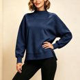 thumbnail image 4 of VBVC Women's Mock Neck Cropped Sweatshirt , Ladies' Side Slit Long Sleeve Pullover , Casual Fall Winter Tops For Women, S-3XL, 4 of 8