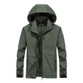 thumbnail image 1 of Veste de Pluie Imperméable pour Hommes, Légère, avec Capuche et Fermeture Éclair, Manteau de Randonnée, TG, Vert Armée, 1 of 8