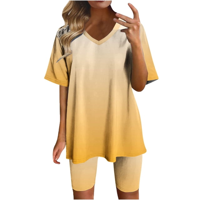 Blusas para las Mujeres Casual, Cuello en V de Manga Corta Impresa Superior Y Suelto Pantalones Cortos, Conjuntos de Moda de Verano