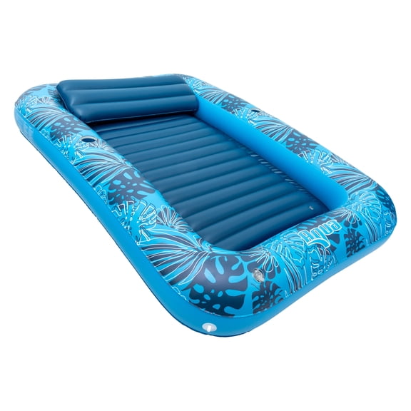 Aqua Tanning Pool Lounger Float - Inflatable Float for Adults - Extra Large 80" x 56” - Blue Palm Trees