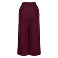 thumbnail image 6 of Inleife Women's Summer Solid Color Casual Capris High Waisted Side Pockets Wide Leg Split Hem Cropped Pants, 6 of 6