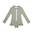 thumbnail image 1 of Trajes de baño para mujer, Trajes de baño para mujer, Traje de baño de una pieza de poliéster de manga larga con media cremallera, color liso, para niñas, a la moda, 1 of 2