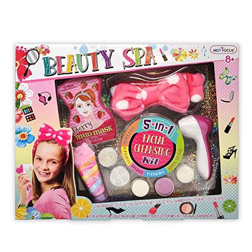 Hot Focus Kids Spa For Girls Toys Day Spa Kit - Kids Playset Deluxe Set With Facial Cleanser Machine Headband Mud Mask