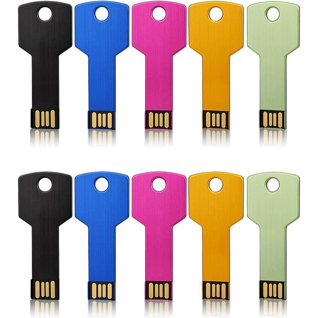 Clé USB 32 Go USB2.0 Lot de 10, Clé USB en Forme de Clé en Métal, Clé USB Portable USB1.32 Go* 5 Couleurs Mélangées