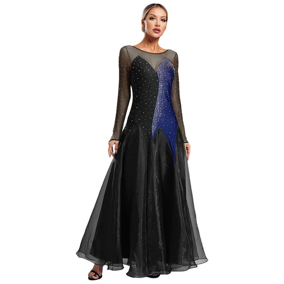 iiniim Women's Ballroom Modern Dance Big Swing Long Dress Waltz Competition Costume Black XL