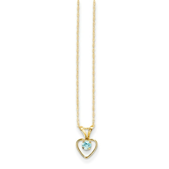 Real 14kt Yellow Gold Madi K 3mm Blue Zircon Heart Birthstone Necklace; 15 inch; for Adults and Teens; for Women and Men