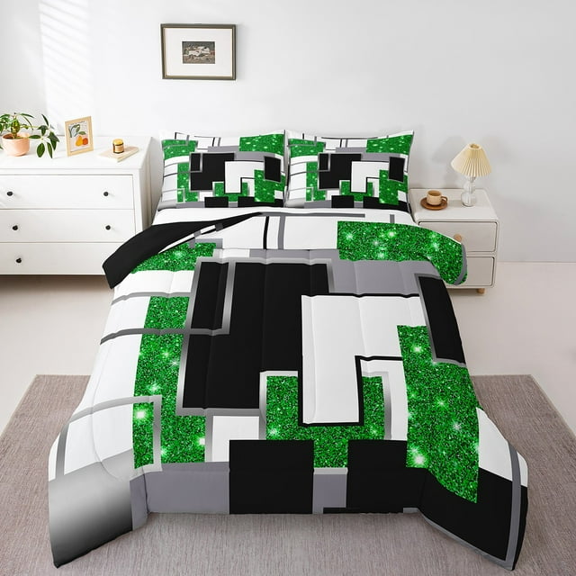 YST Ensemble de Couette en Duvet à Paillettes Géométriques, Grilles de Géométrie Modernes, Très Grand Lit