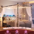 thumbnail image 3 of EnHomee Canopy Bed Frame Queen with Headboard Upholstered Bed Frame with 2 Storage Drawers & LED Lights & Charging Station & 4 Removable Posts,Grey, 3 of 9