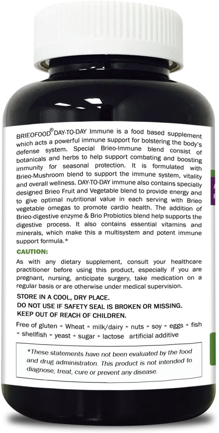 (3 pack) Brieofood Immune 90 Tablets, Food Based Daily Immune System Booster Supplement Made with Vegetable Source Omegas, probiotics and Herbal Blends