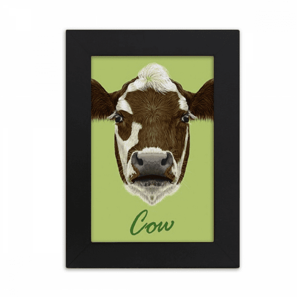 Brown-and-White Domestic Dairy Cow Animal Desktop Photo Frame Picture Display Art Painting Exhibit
