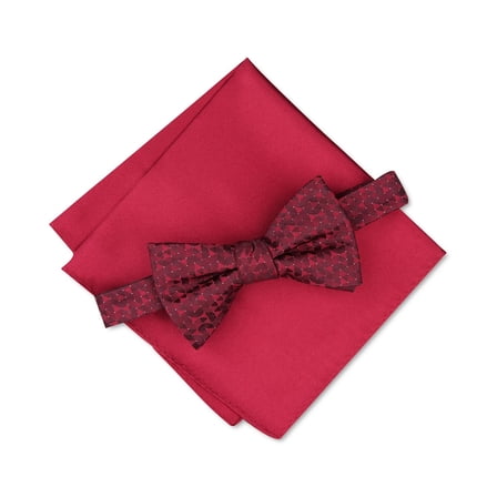 Alfani RED Men's Pre-Tied Geometric Bow Tie & Solid Pocket Square, US One Size