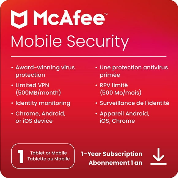 McAfee Mobile Security (Android/iOS) - 1 Year Subscription [Code Electronique]