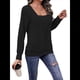 thumbnail image 3 of Tops de Larga con Cuello Cuadrado de Color Liso para Mujer Negro XL, 3 of 8