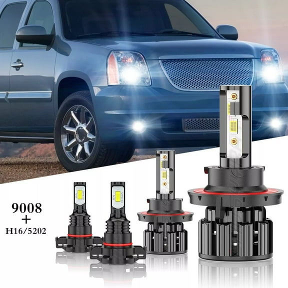 For GMC Yukon 2007-2013 2014 LED Headlight Hi-Lo Beam   Fog Light Bulbs Kit Super Bright White 4x
