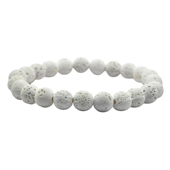 White Lava Stone Bracelet - 8mm Beaded Stretch Bracelet and Healing Stones