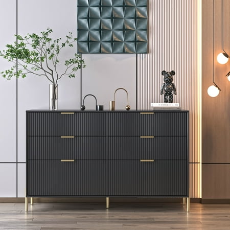 FESTIVO Modern 6-Drawer Double Dresser- Stylish Bedroom Storage Solution - Black