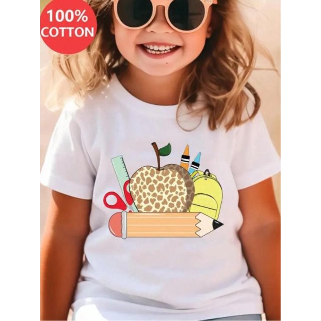 Camiseta escolar para niñas - Conjunto para la vuelta al cole y la fiesta de fin de curso - Camiseta suave para el día a día - Camiseta de algodón lavable a máquina para profesoras y alumnas - Estamp