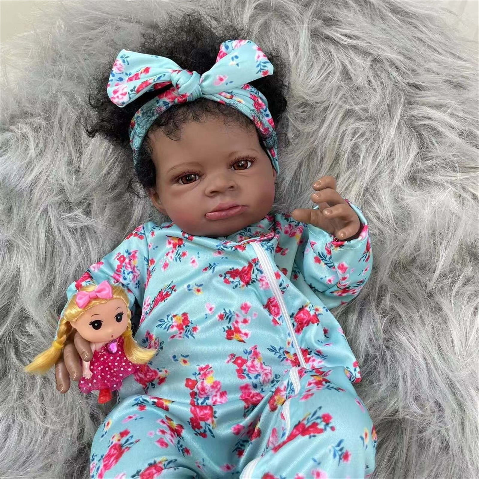 20Inch African American Doll Black Skin Reborn Baby Finished Newborn With Rooted Hair Handmade Toy Gift For Girls XUYAOYGY