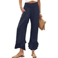 thumbnail image 4 of Linen High-Waist Palazzo Pants - Women's Summer Double Layer Flowy Trousers, Elegant Wide Leg Bohemian Pants | Yubnlvae (Navy | XL), 4 of 7