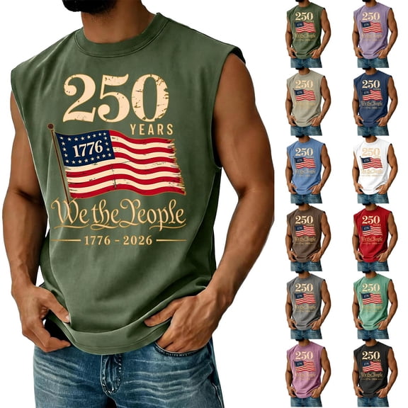 Youpwaven Men's USA 250th Anniversary Tank Top, Sleeveless Patriotic American Flag Muscle Shirt, Casual Independence Day Graphic Tee