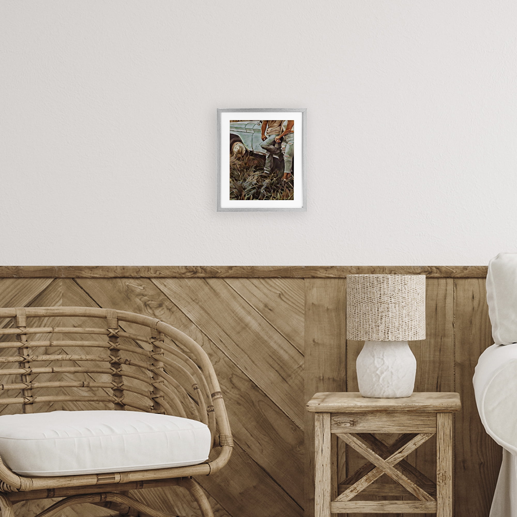 Leaning In Kisses Gray Framed Print Under Glass, design by Jesse Keith