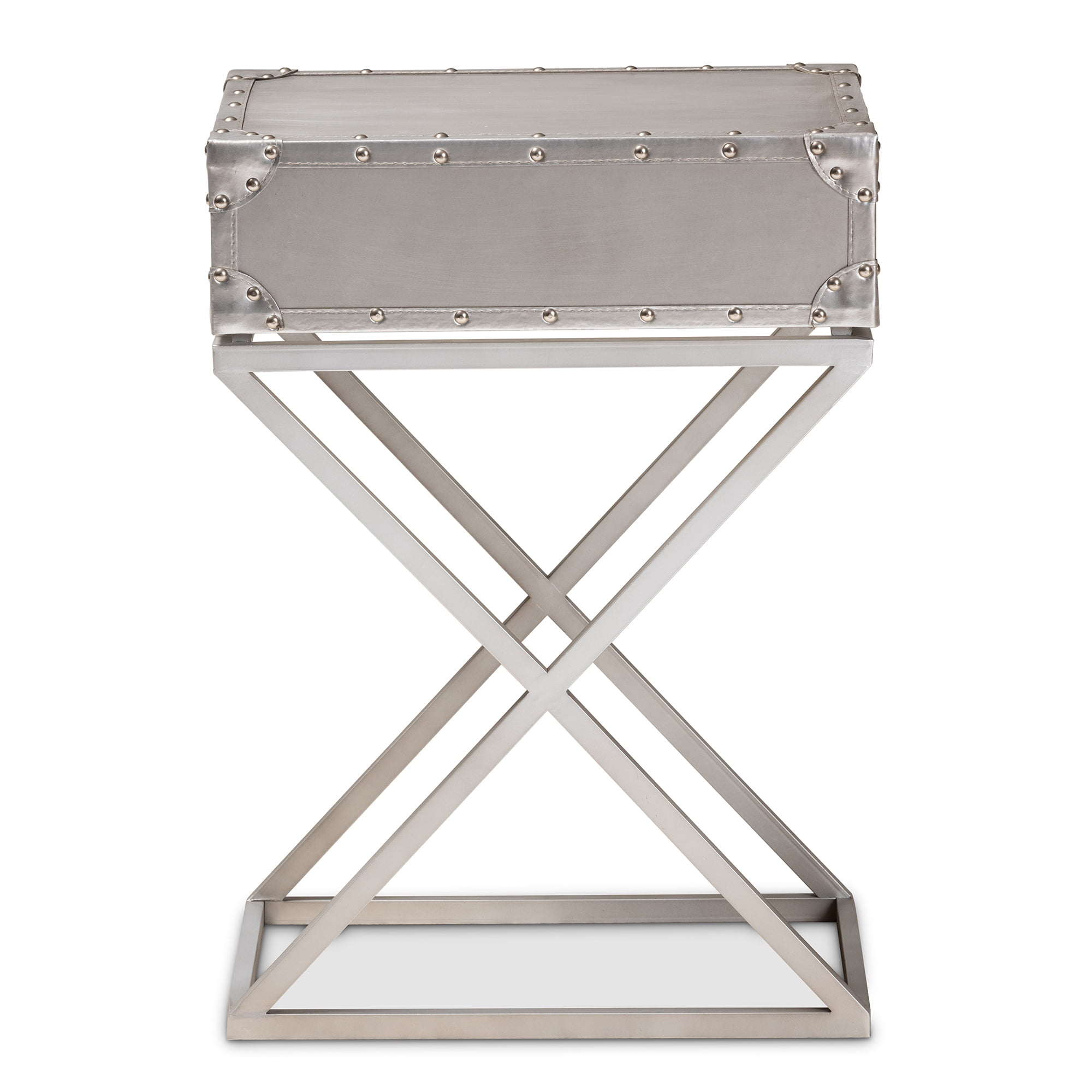 Baxton Studio William Modern French Industrial Silver Metal 1-Drawer End Table