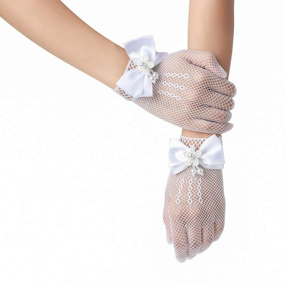 Short Kids Size Flower Girls Princess Pageant Gloves for Children（White）