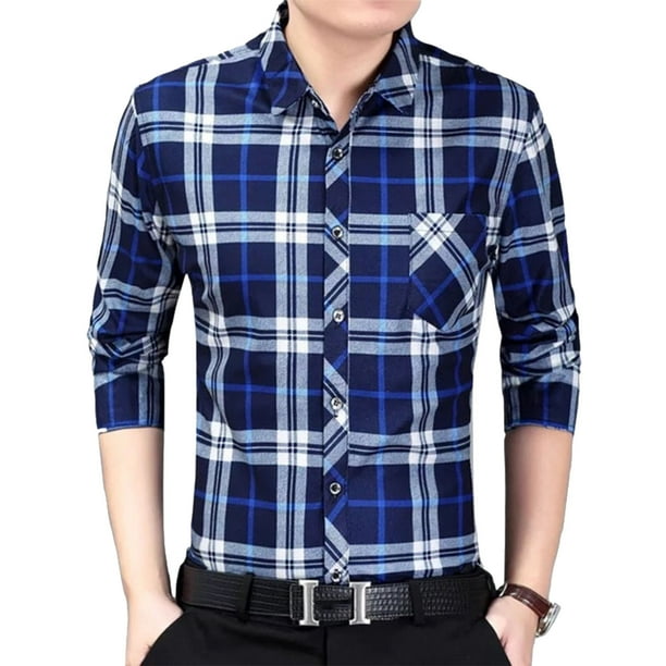 Camisa a cuadros de manga larga para hombre Camisa de manga larga a cuadros para hombre Camisa con botones para hombre Funcionamiento suave Bodega Aurrera en linea