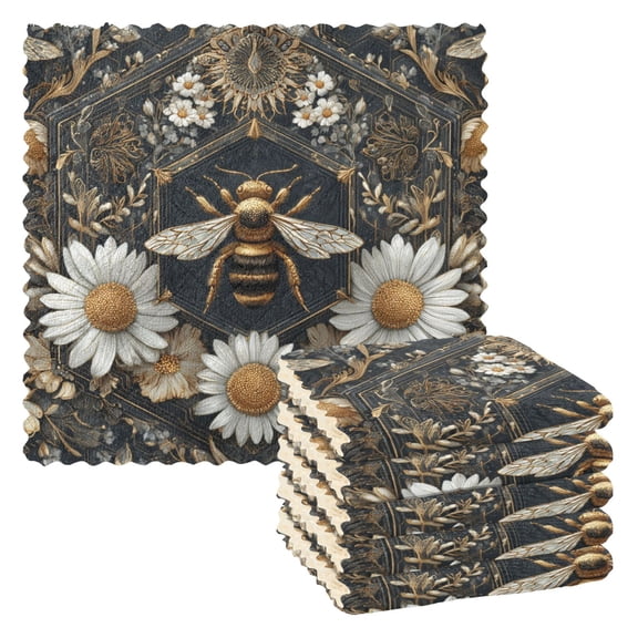 6 Pieces of Kitchen Towels 11x11Inch Kitchen Dish Cloths Kitchen Dish Towels Reuseable Cleaning Cloths Honeycomb with Bees