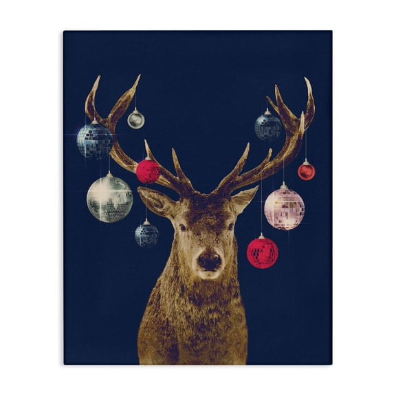 Stupell Industries Deer & Shining Ornaments Holiday Painting Gallery Wrapped Canvas Art Print Wall Art, 16 x 20