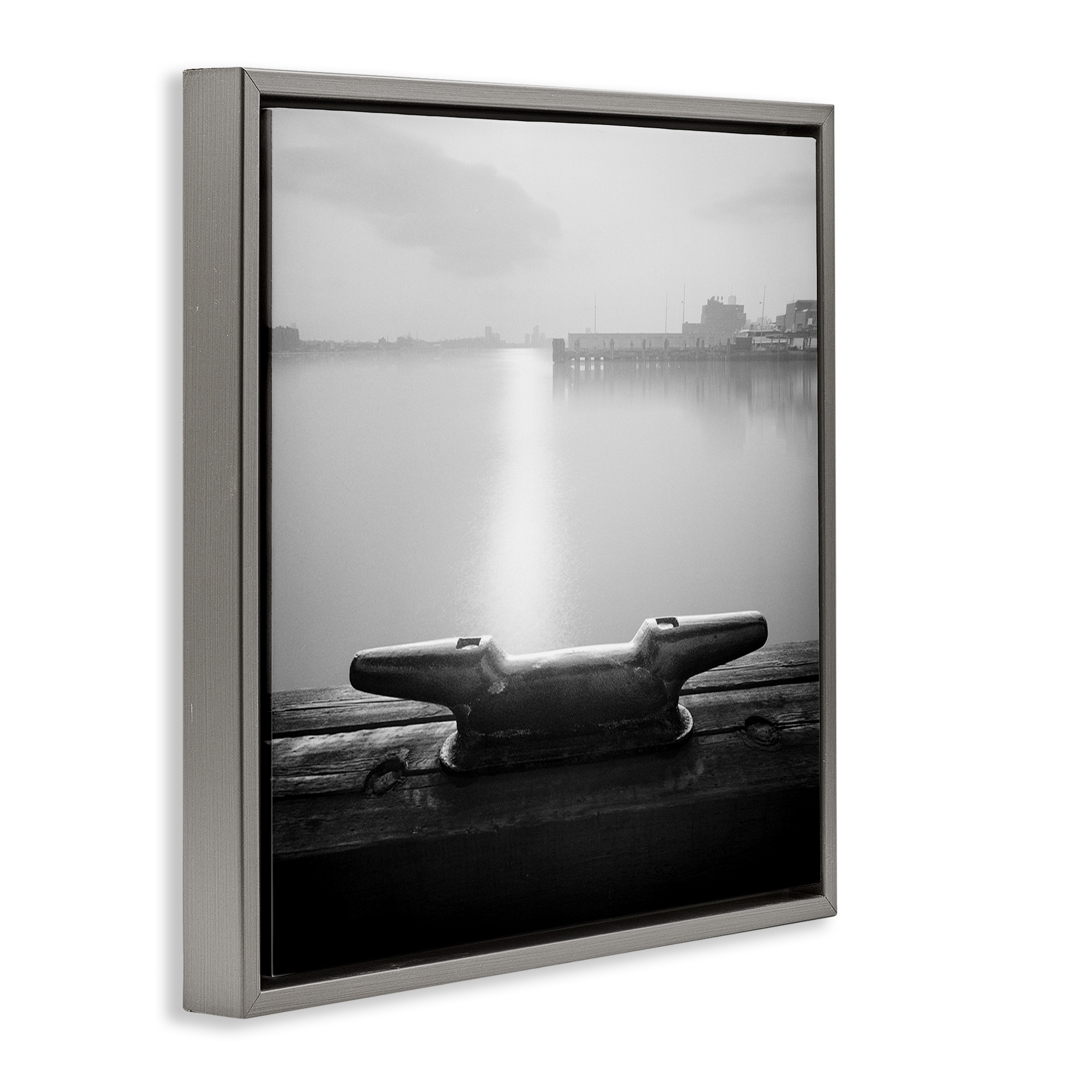 Stupell Industries Dockside Boat View Coastal Photography Gray Floater Framed Canvas Art Print Wall Art, 25 x 25